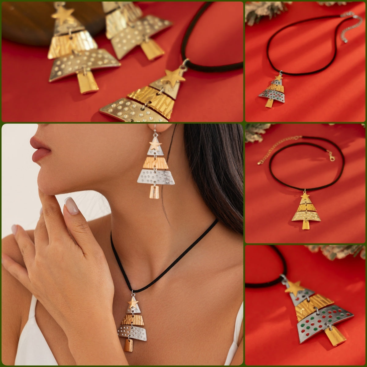 Christmas Tree Necklace And Earrings Fashion Pendant Necklace Suit